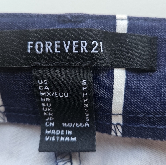 NWT Forever 21 Harper Pants Belted Skinny Blue White Stripes Women's Size S - Picture 2 of 6